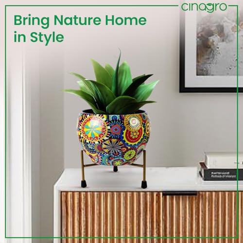 Image of CINAGRO Large Metal Flower Vase Pot with Iron Stand, Pots for Plants, Plant Pots for Home Decoration, Succulent Pot, Indoor Planter Garden Decor (Size: 9.8 X 9.8 inch) Style: Mandala Fusion Grand