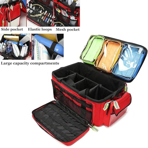 Mochila médica de gran capacidad con múltiples bolsillos interiores y patas antideslizantes para primeros auxilios de emergencia en el hogar y entornos clínicos