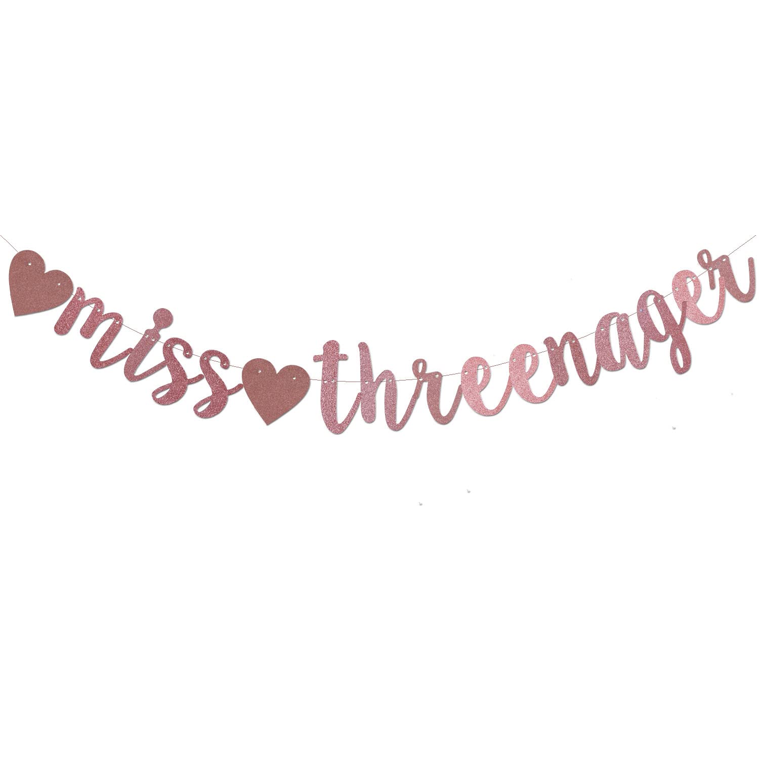 ZGMJ Miss Threenager Banner Pre-strung Rose Gold Happy 3rd Birthday Banner, Girls Party Decoration Supplies Little Kids De...