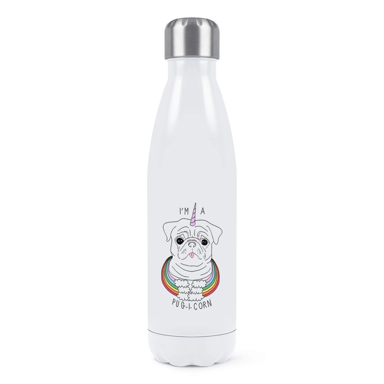 Bouteille isotherme pugicorn arc-en-ciel 500ml en acier inoxydable blanc pour le sport