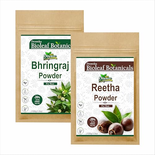 Image of Bioleaf Botanicals Organic Bhringraj & Reetha Powder 200gm - Ayurvedic Hair Care Blend for Strong, Shiny Hair & Scalp Health