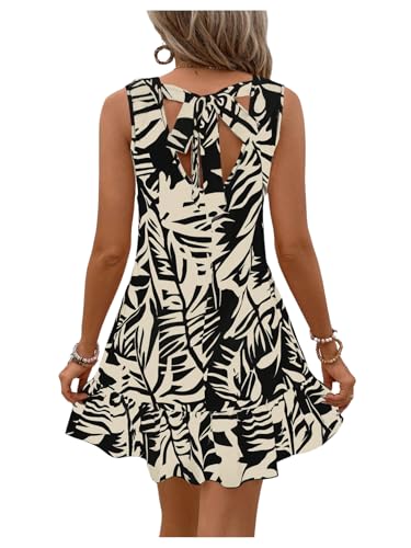 Image of SOLY HUX Women's Boho Knot Back Sleeveless Swing Shift Dress Flounce Ruffle Hem Summer Dresses