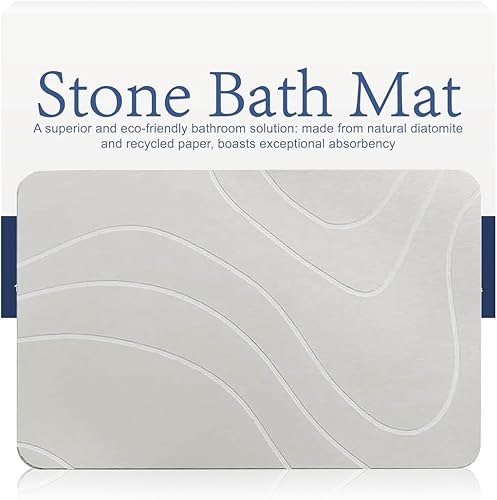 Alfombra de baño de piedra de flujo ondulado para baño, 24 x 15 pulgadas, tierra de diatomeas de secado rápido, tapete de baño de piedra de ducha