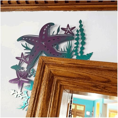 Sea Turtle Door Frame Decoration, Metal Double Sided Silhouette Marine Animal Door Sitter Wall Art Corner Sign, Ocean Themed Vacation Bedroom Livingroom Window Mirror DoorFrame Decor (Sea Turtle)