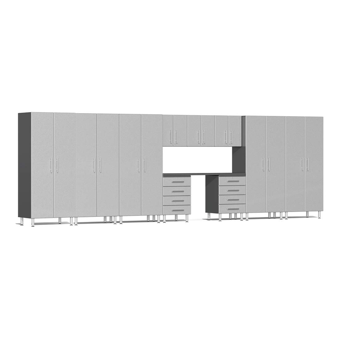 Ulti-MATE UG23111S 11-Piece Garage Cabinet Kit with Channeled Worktop in Stardust Silver Metallic