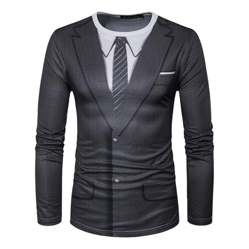 GRATJCIN Men's 3D-Print Tuxedo Shirts Long Sleeve T-Shirt