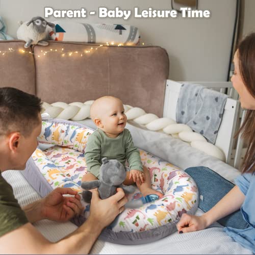 Image of Infant Support Cushion-Breathable and Soft Organic 100% Cotton, Portable Tummy Time Mat with Removable Support Cushionr Cover, Floor Baby Support Cushion for Newborn - Classic Dinosaur