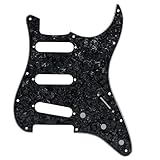 IKN 11 Hole Strat Pickguard for 3 Single Coil Pickups, come with Pickguard Screws, 4Ply Black Pearl