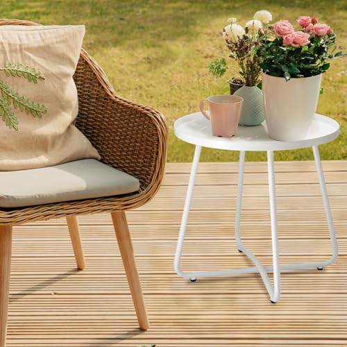 Petite table d'appoint ronde extérieur jardin et balcon blanche - 3