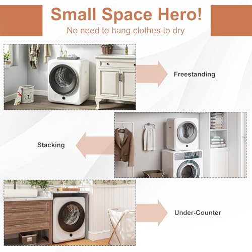 Image of VCJ Portable Clothes Dryer for Apartment, 1.5 Cu.ft Compact Mini Electric Dryer with 5 Drying Modes, Stainless Steel Tub, Simple Knob Control, Dryer Machine for Dorm, RV, Small Space