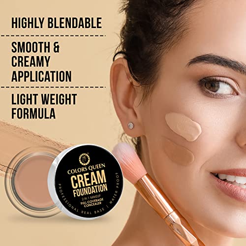 Image of Colors Queen Real Base 2 in 1 Cream Foundation & Concealer | Lightweight, Full Coverage concealer Foundation Matte Finish with SPF | Long Lasting for Face Makeup (FS-26)
