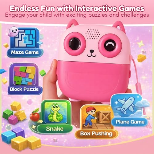 Image of TOYTONIC Instant Photo Camera for Kids with Print - Thermal Printer Toy with Non-Sticky Paper Rolls (1 in-Built + 1 Extra), 1080p Video, Games, Rechargeable - Gift to Boys & Girls Ages 6-12(Assorted)