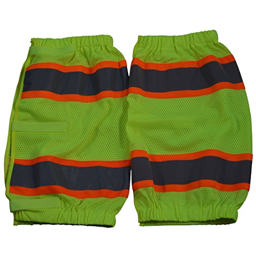2 x 18 in. ANSI Class E Lime Mesh & Orange Contrast Reflective Leggings with Adjustable Cloth Hook and Eye Closures One Size