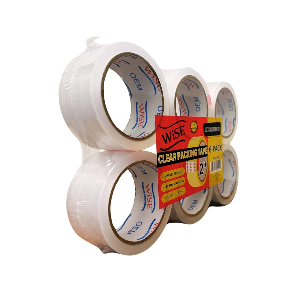 Clear Packing Tape for Shipping, Moving & Storage – Heavy Duty, 52 Micron Thick, 2 Inch x 55 Yards, Strong Adhesive, Tear Resistant – Packing Tape for Boxes – 6 Rolls (Clear, 2