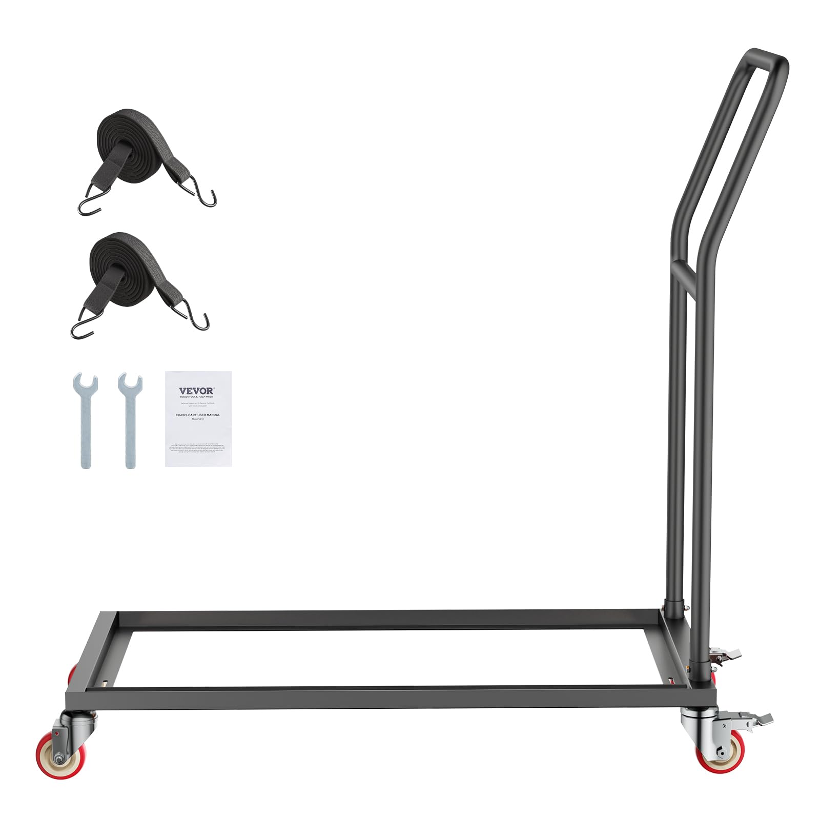 VEVOR Chariot de Chaise Pliante, Capacité de Charge 136 kg, Support en Métal Robuste pour 25 Chaises, Organiseur de Rangement Vertical Forme en L avec roulettes 360°, pour Salle à Manger, Noir Mat