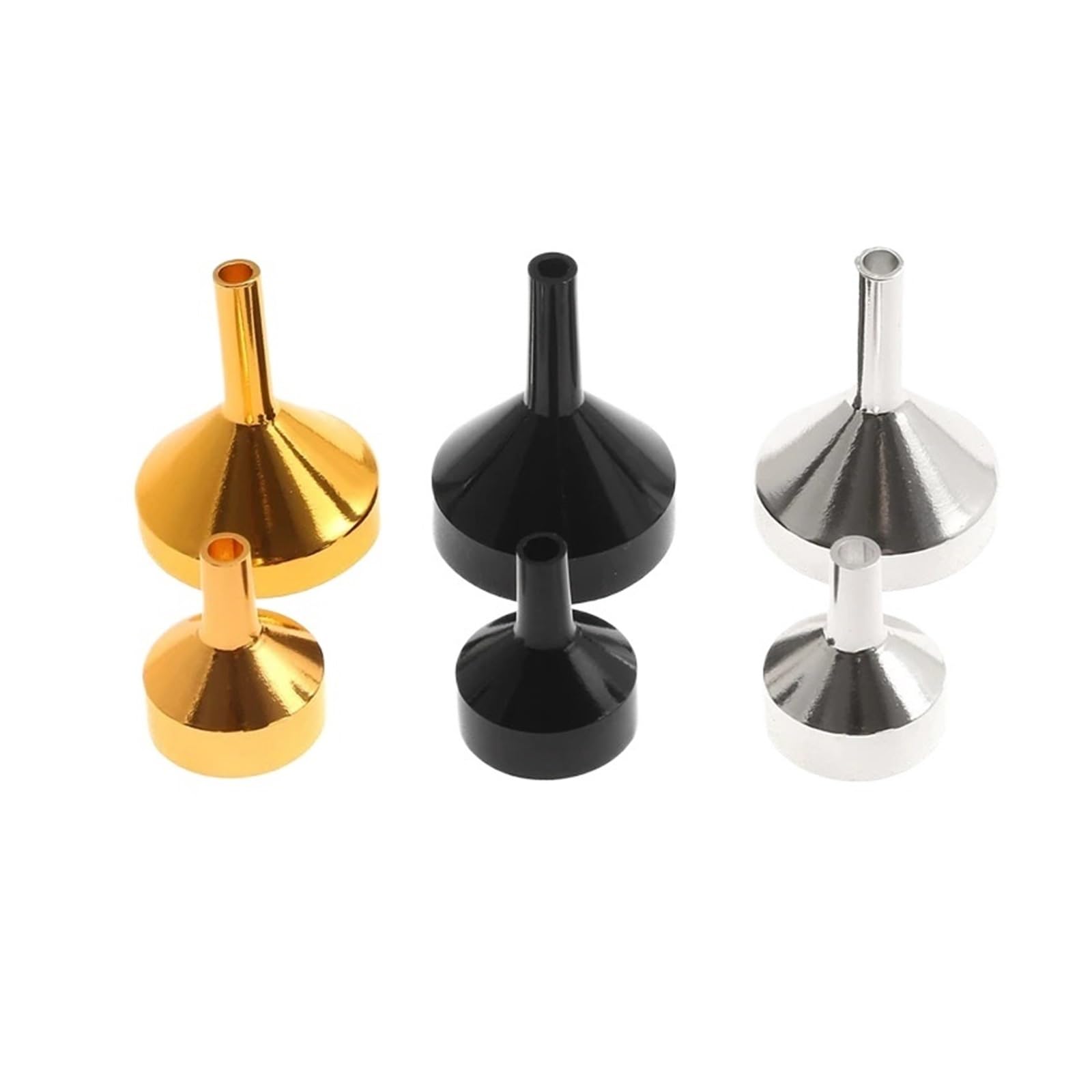 Embudo metálico de acero inoxidable, 10 Uds Mini embudos de acero inoxidable Multicolor 2 tamaños for rellenar botellas de Perfume de aceite(Silvery S)