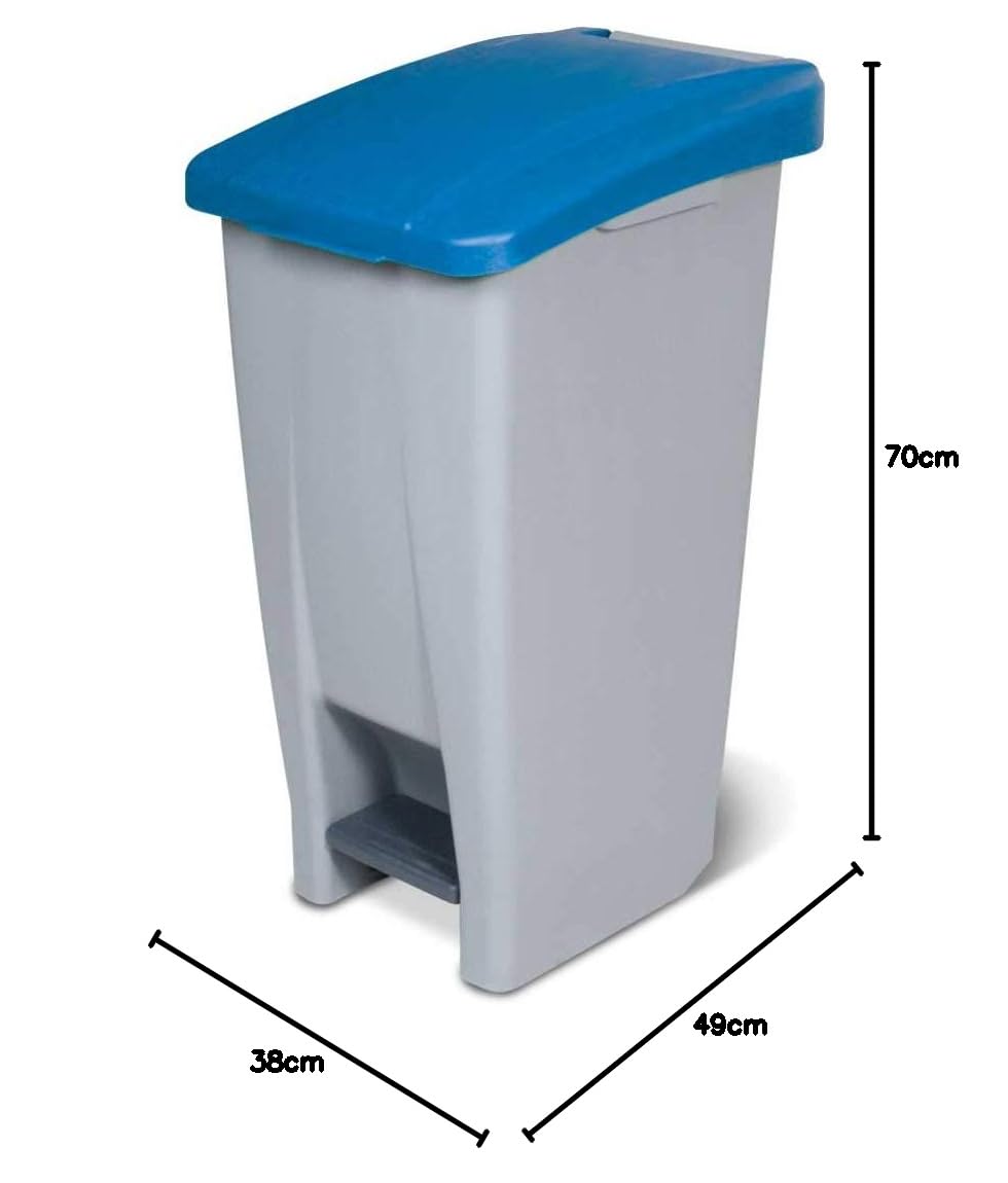 Poubelle à pédale avec roulettes, capacité 60 litres, HxLxP 700 x 380 x 490 mm, gris corpus, couvercle bleu