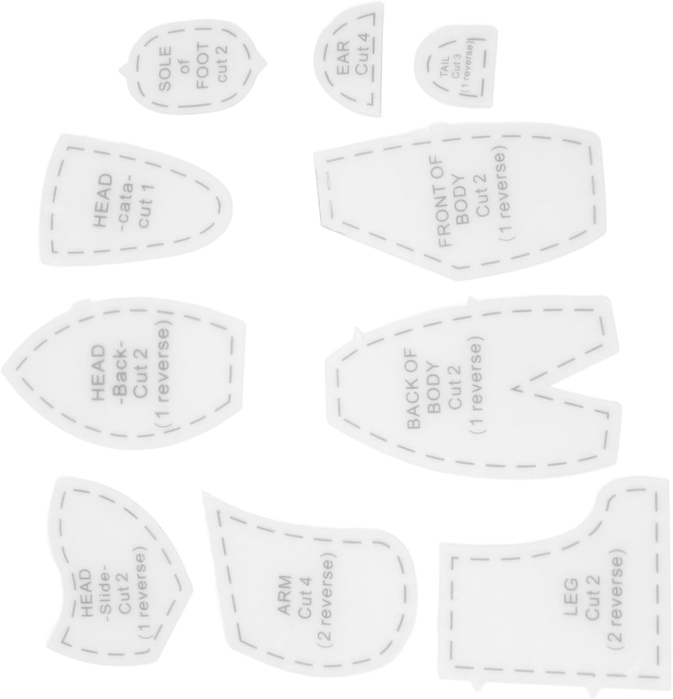 10PCS Memory Bear Template Ruler Set, Acrylic Animal Quilting Template Cutting Sewing Pattern Set for Cute Doll Making Medium, Beginner Art Craft Tools Home (Medium (12 inch))