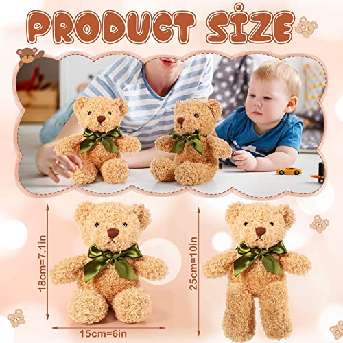 Hydren 12 Pieces Bears Stuffed Animals Soft Plush Toy Bears With Ribbon Bow For Birthday Valentine's Day Baby Shower Bear Party Favor (Light Brown, 10 Inch) #TOP1