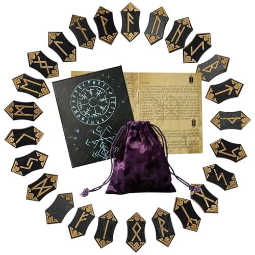 Tirmanaz Runes Set, 25Pcs Wooden Viking Rune Stone Set with Guide Book, Velvet Bag, Norse Runas for Beginners,Witchcraft/Divination/Meditation/Spiritual