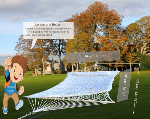 Image of GOCAN Mesh Hammock,Cotton Rope hammocks with Pad Chains Hooks Tree Straps fit Stands from 9' to 15' for Outside Indoor Patio Yard