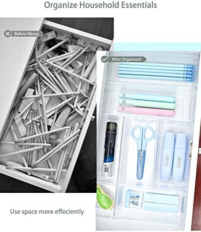 Grace Store 14 PCS Clear Plastic Drawer Organizer Tray for Makeup, Kitchen Utensils, Jewelries, and Gadgets