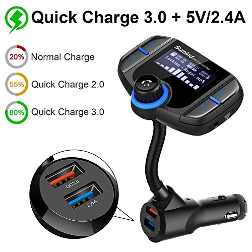 Transmisor de FM con Bluetooth, inalámbrico, manos libres, para el coche, con pantalla de 1,7 pulgadas, QC3.0, dos puertos USB 2.4A, entrada/salida AUX, tarjeta TF, reproductor de MP3