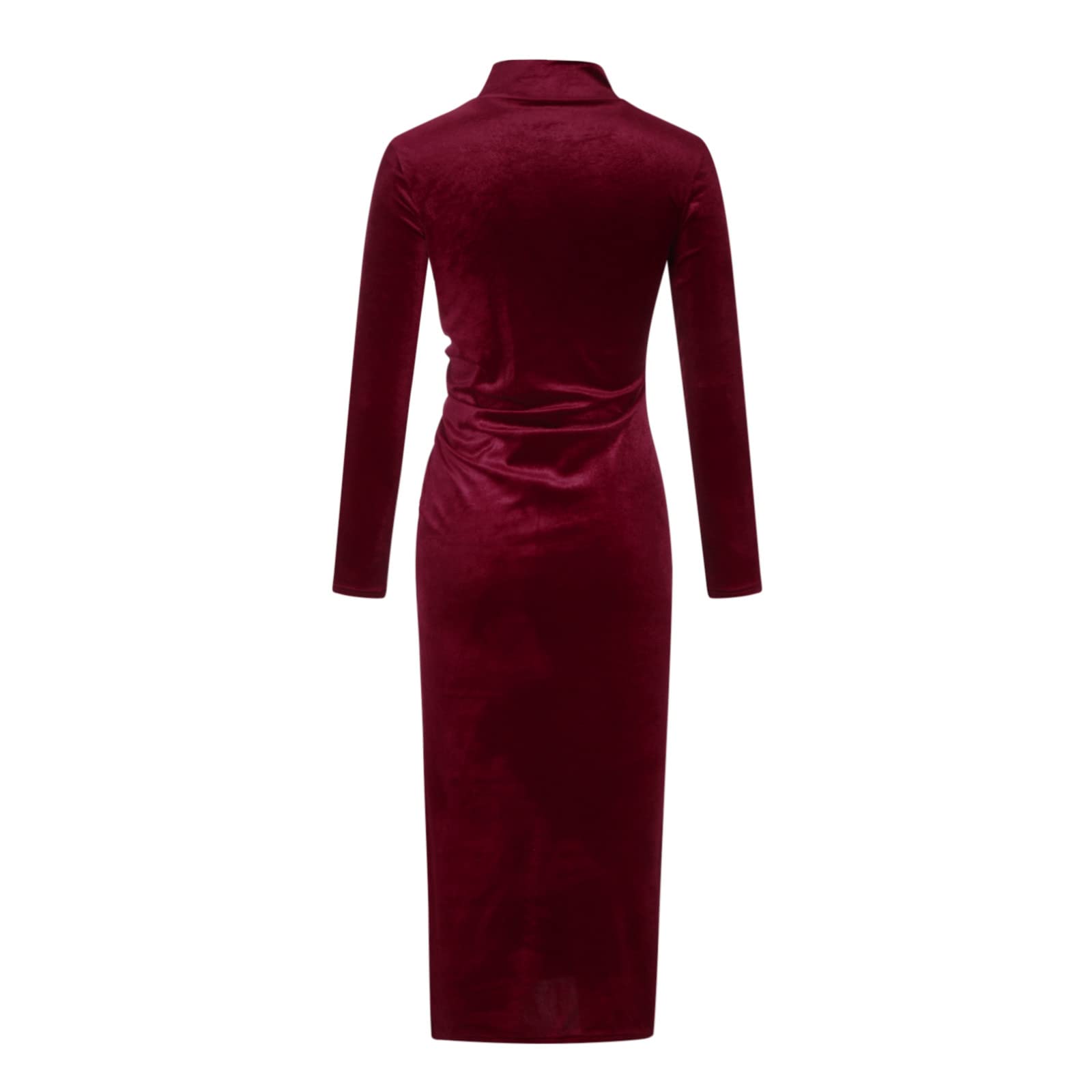 Robe vintage en velours avec col en V et col roulé - Manches longues - Robe de soirée moulante - Robe de bal élégante et rétro, 1056-vin, M