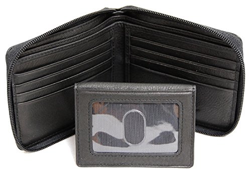 RFID Zippered Passcase Leather Mens Bifold Wallet - 1225, Black, One Size2