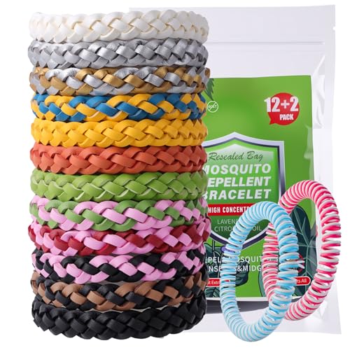 Diswoe Mosquito Repellent Bracelet 14 Pack Plant-Based DEET-Free Bands Adjustable for Adults & Children Hiking Camping Travelling Outdoor Essentials