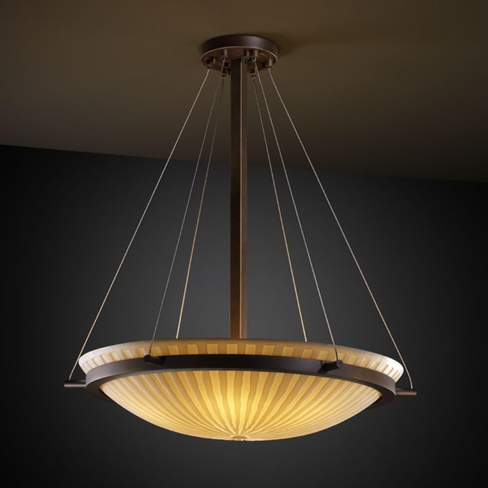 Justice Design Group PNA-9691-35-BANL-DBRZ Porcelina Collection Round Pendant Bowl with Ring, 18"