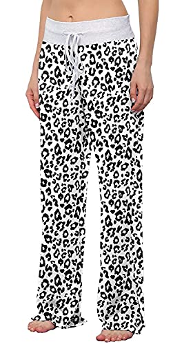 Image of AMiERY Women's Comfy Casual Pajama Pants Floral Print Drawstring Palazzo Lounge Pants Wide Leg