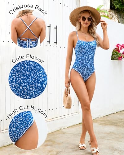 Image of Jolefille Womens One Piece Swimsuit Tummy Control Modest Bathing Suit Teen Girls Swim Suit Cute Floral Swimwear
