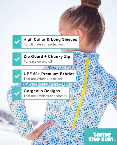 Image of One Piece Girls Swimsuit Long Sleeve UPF 50+ Rash Guard with UV Protection