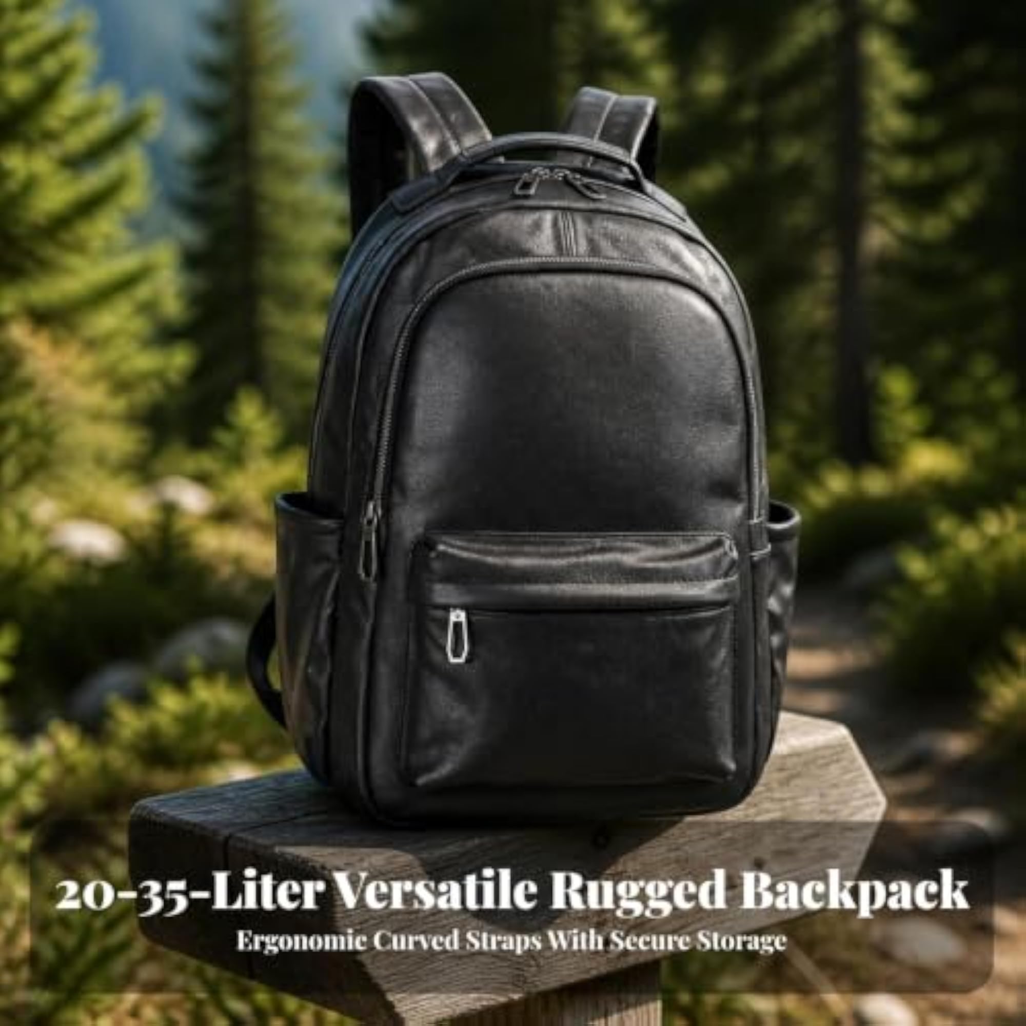 Unisex Canvas Backpack with Leather Trim