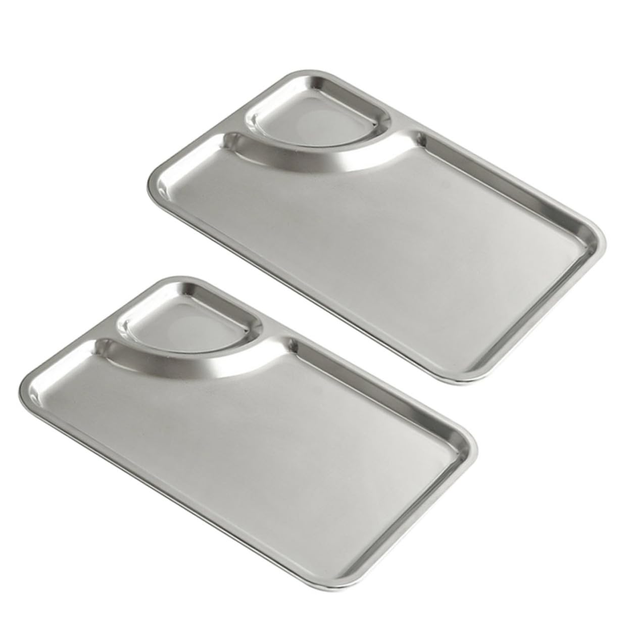 Unomor 2pcs French Fries Chicken Plate Japanese Plate Dip Tray Plates for Household Chips Plate Chips and Salsa Dish Kitchen Accessory Divided Plates Silver Stainless Steel