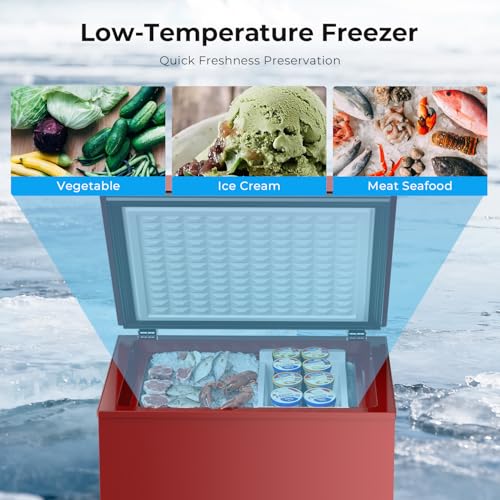 Image of Antarctic Star Chest Freezer 3.2 Cubic Feet Low-Temperature Freezer,14℉ to -40℉ with 2 Removable Baskets, Free Standing Top Open Door Deep Freezer, 7 Level Adjustable Temperature, Red
