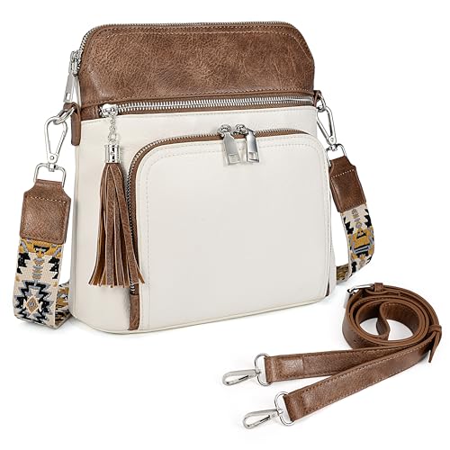 UTO Crossbody Bags for Women Purse with 2PCS Strap Simple and fashionable Zipped Pockets Bucket Handbag Shoulder Bag