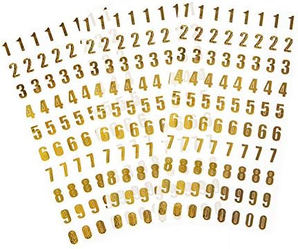 6Sheets 0 to 9 Numbers Stickers Self Adhesive Decoration Embellishment Label Decorative Label for Scrapbook Poster Boards Gifts DIY Crafts (Gold)