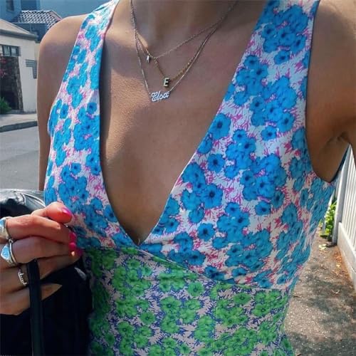 Image of Women Midi Dress Bohemian V Neck Long Dress Sleeveless Floral Print Maxi Dress, Women Y2k Floral Deep V Neck Maxi Dress