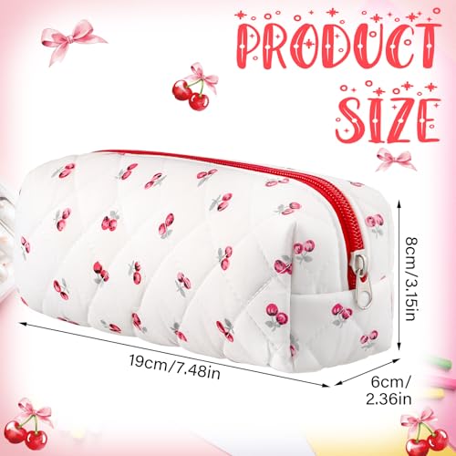 Image of Sherr Cherry Pencil Case Cute Pencil Pouch Soft Cotton Quilted Storage Bag Aesthetic Pattern Gift Makeup Pouch Cosmetic Travel Bag for Women
