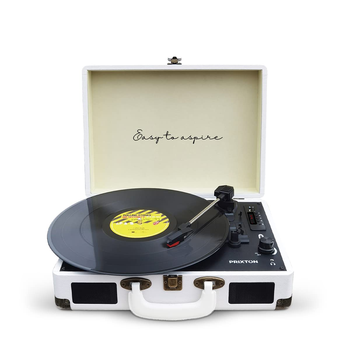 PRIXTON VC400 - Tocadiscos de Vinilo Vintage, Reproductor de Vinilo y Reproductor de Musica Mediante Bluetooth y USB, 2 Altavoces Incorporados, Diseño de Maleta, Blanco (Reacondicionado)