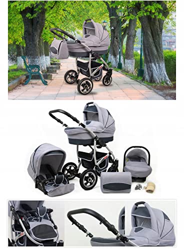 Kinderwagen Largo,3 in 1 -Set Wanne Buggy Babyschale Autositz mit Zubehör Mint