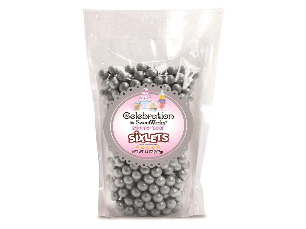 SweetWorks Sweet Works Celebration Sixlets 14oz Stand Up Bag Shimmer Silver, 14 oz