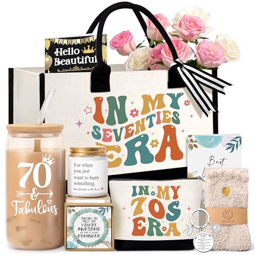 Lote de regalo 70 años para mujer con bolsa de lona miniatura 1