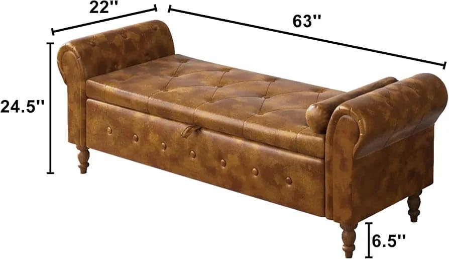 Image of LEGACY OF COMFORT F4 Velvet Upholstered Storage Bench 2 Seater Sofa Chaise Lounger or Living Room Bedroom Office (Brown)
