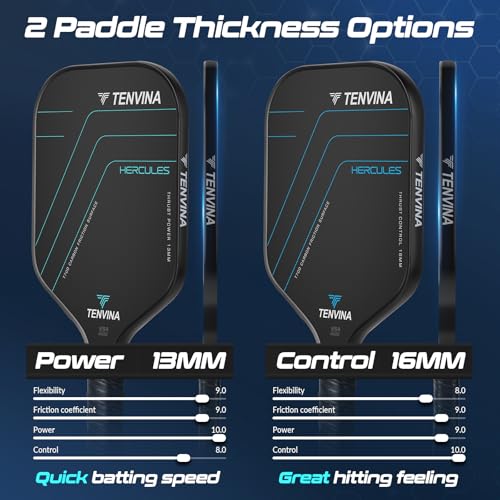Image of TENVINA Pickleball Paddles, Multi-Layer T700SC Textured Carbon Fiber Pickleball Paddle, Pickle Ball Paddle with Strong Spin & Power Surface, 4-Types of Shapes and Thicknesses, USAPA Approved