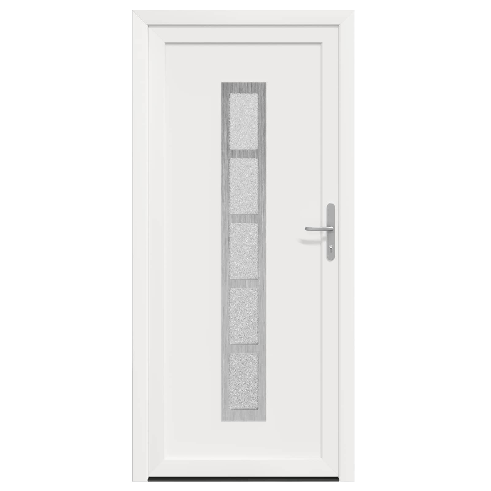 Puerta de entrada blanca de PVC 98 x 208 cm con superficies de cristal, puerta de entrada para interior y exterior, con herrajes y bisagras, para nueva construcción, renovación, resistente a
