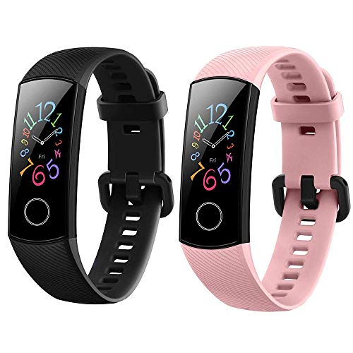 Rayfit Pulseras de Repuesto para Honor Band 5 Band 4 Correa Repuesto de Honor Band 5 Band 4 (Rosado + Negro)