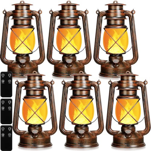 Retisee Vintage LED Lantern Battery Powered Camping Lamp Indoor Outdoor Hanging Lantern Flickering Fire Lamps with Remote Control for Patio Yard Door Front Decor(6 Pcs)